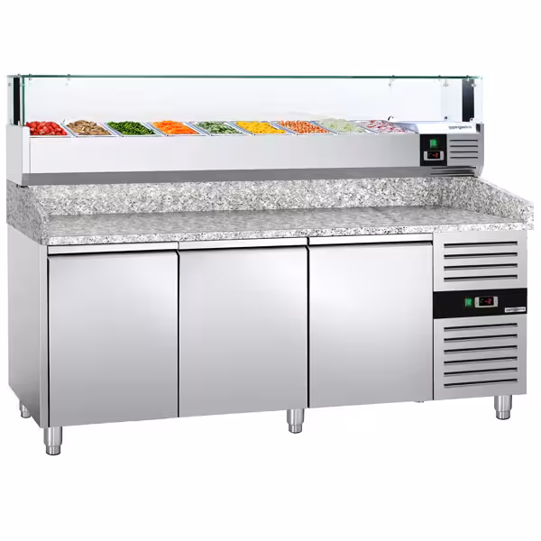 Mesa para pizza refrigerada PREMIUM 2,0 x 0,8 m - com 3 portas