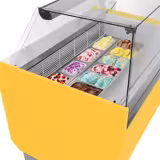 Ijsvitrine LIAM - 1562mm - statische koeling - met LED‑verlichting & rechte ruit - voor 13+13x 5 liter ijsbak - incl. nachtafdekking - geel