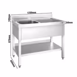 Plonge en inox PREMIUM - 1200x600mm - avec étagère basse - 1 bac à gauche