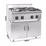Cuisinière à gaz - 16 kW - 4 brûleurs - incl. soubassement avec 2 portes