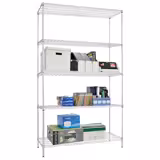 Ocelový regál - 1200x450x1800 mm - 5 polic (výškově nastavitelné) - chrom - Celková nosnost: 180 kg