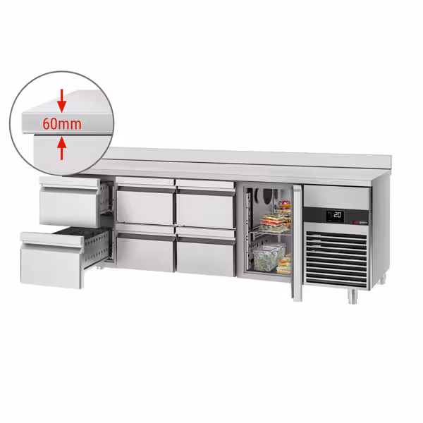 Soğutmalı Tezgah PREMIUM - 2330x700mm - 1 Kapılı & 6  Çekmeceli & Sırtlı