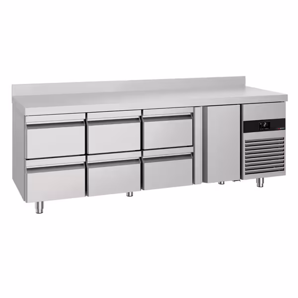 طاولة مبردة PREMIUM - 2330x700mm - 632 لتر - مع 1 باب - مع 6 درج - حاجز خلفي