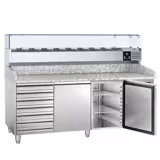 Table réfrigérée à pizza ECO - 2000 x 800 mm - avec 2 portes et 7 tiroirs - incl. vitrine réfrigérée - 10 x GN 1/4