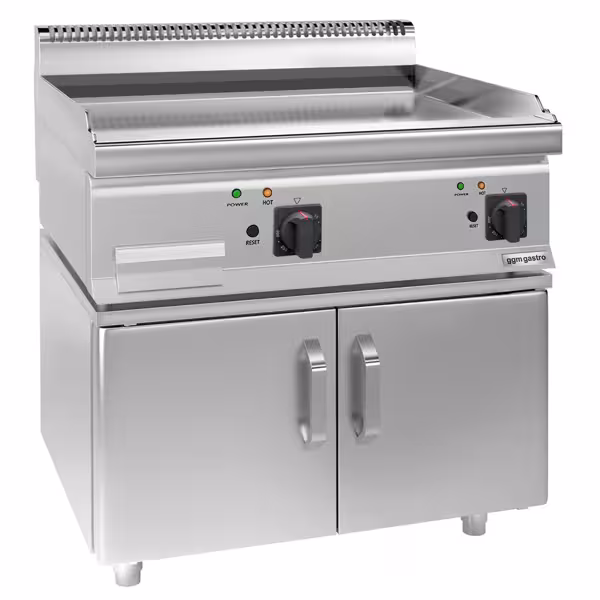 Plancha de asar eléctrica - con revestimiento de cromo duro - 9 kW - Lisa - incl. subestructura con 2 puertas