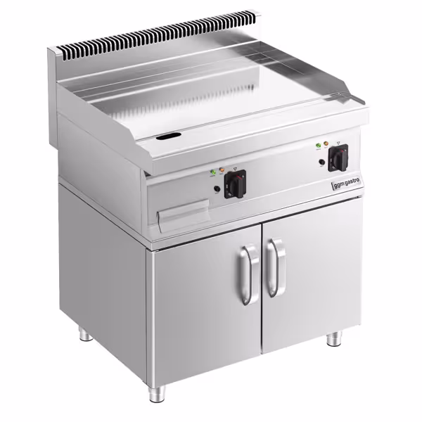 El stekbord - med hårdkromad stekyta - 9 kW - Slät - Stekyta: 595x500 mm - inkl. underskåp med 2 dörrar