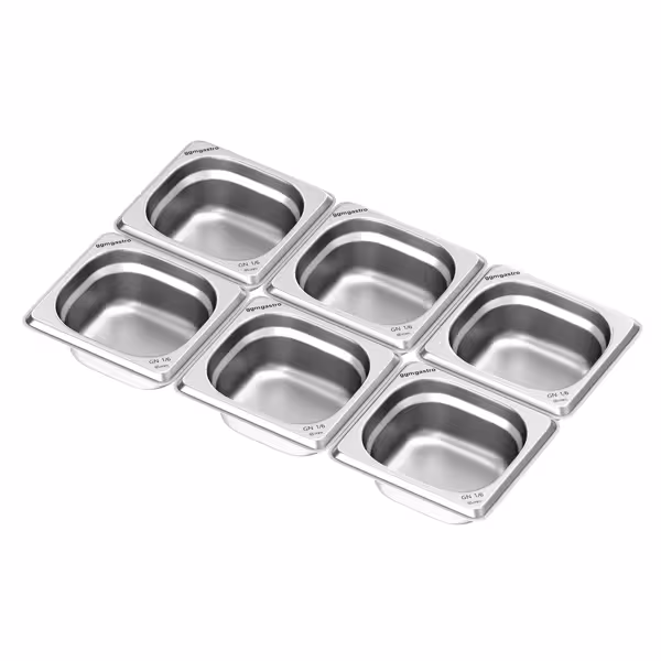 (6 pieces) – Stainless Steel Gastronorm Pan GN 1/6 – Height 65 mm
