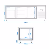 Table réfrigérée Premium PLUS - 1960x700 mm - avec 3 portes vitrées et rebord